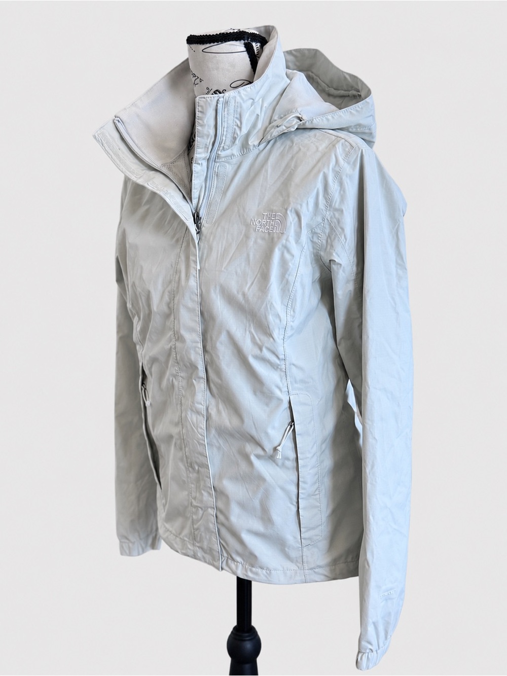 The North Face Hooded Windbreaker Rain Jacket Gray Full Zip Lightweight XS
